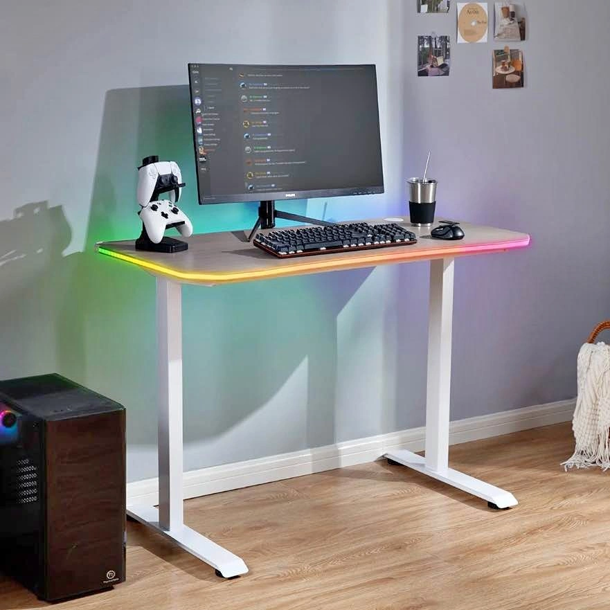 X Rocker Oka Gaming Desk with RGB Lighting, White/Light Wood