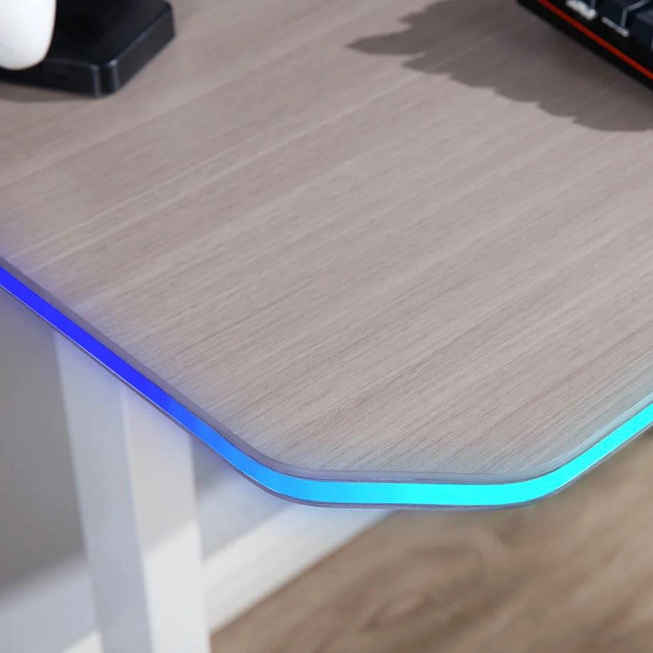 X Rocker Oka Gaming Desk with RGB Lighting, White/Light Wood - photo 4