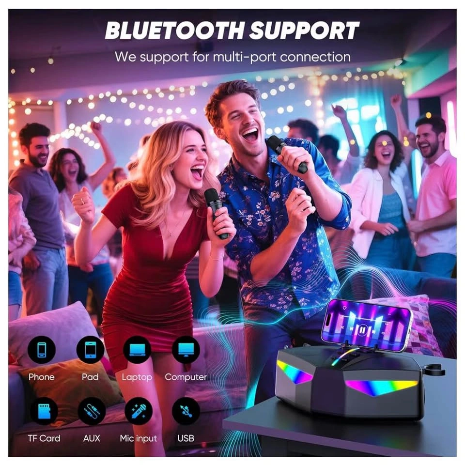 LAST ONE [MSRP 79.99] LED Karaoke Machine, 35W Speaker, 2 Mics - photo 2