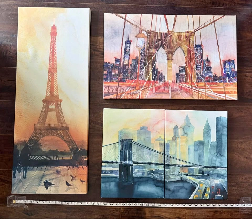 Eiffel Tower & Brooklyn Bridge NYC Canvas Art Set