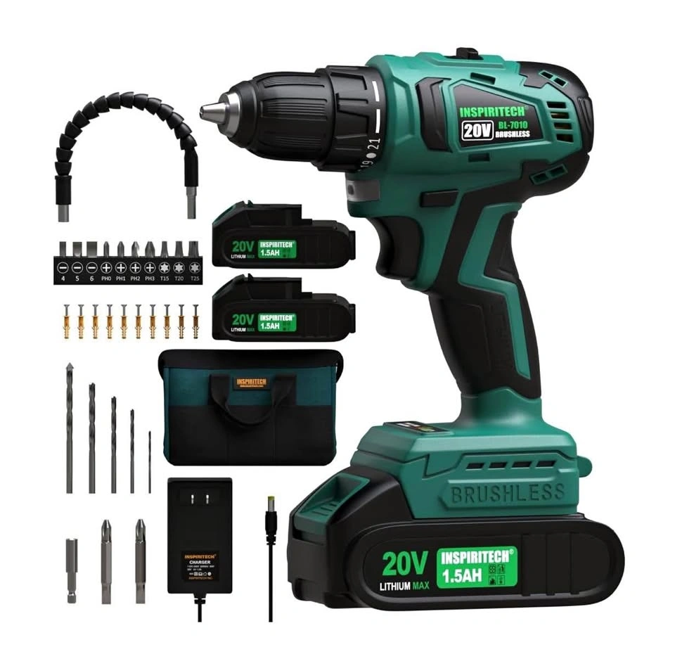 BRAND NEW 20V Cordless Brushless Power Drill Set w/ 2 Batteries