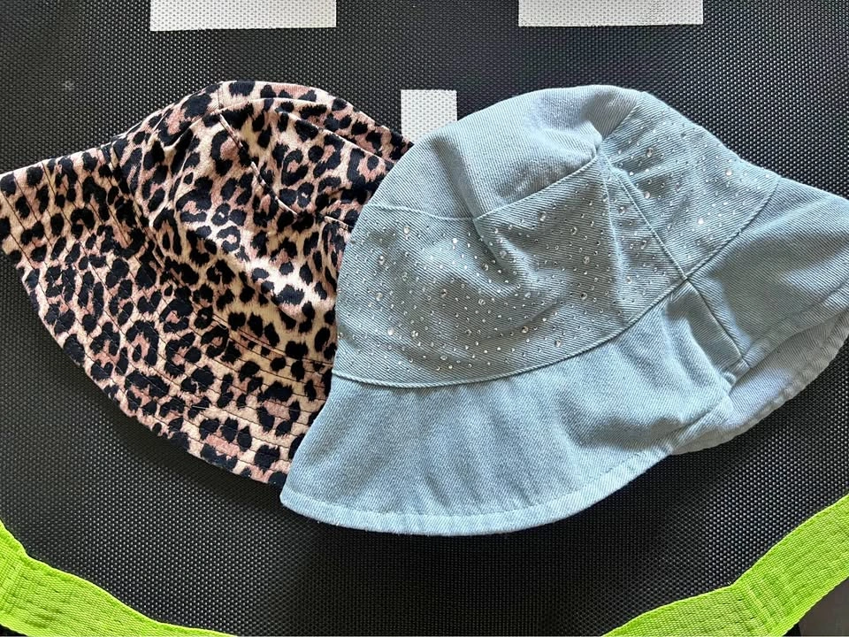 2 Cute Bucket Hats - Leopard Print & Rhinestone Denim