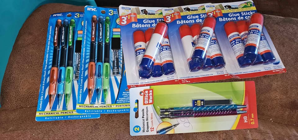 Mechanicals pencils and glue sticks