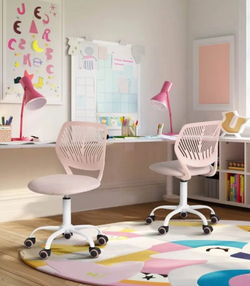 Pink Teens Adjustable Fabric Swivel Desk Chair #1815 image indicator(2)