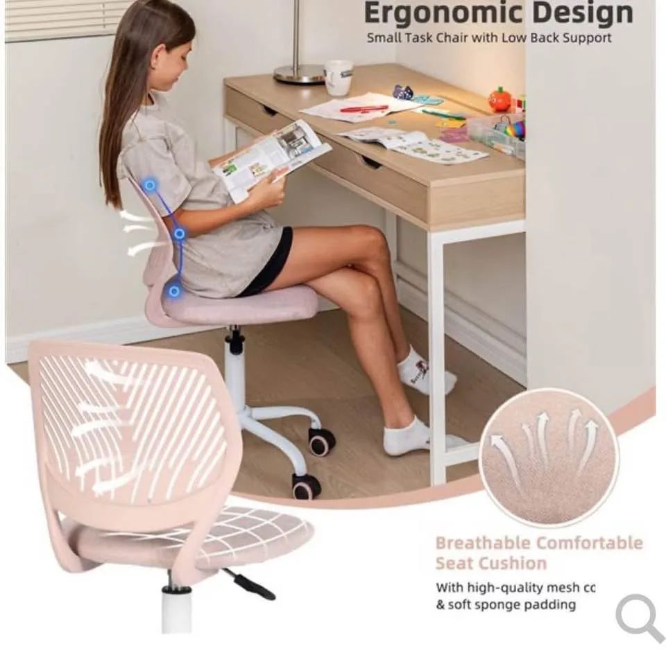 Pink Teens Adjustable Fabric Swivel Desk Chair #1815 image indicator(4)