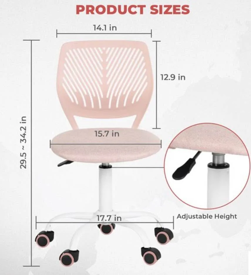 Pink Teens Adjustable Fabric Swivel Desk Chair #1815 image indicator(5)
