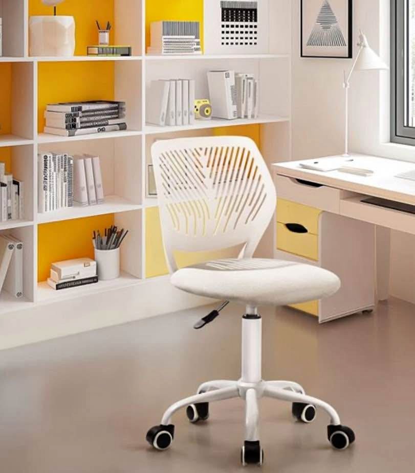 Kids Swivel Chair - Beige Upholstered, Adjustable