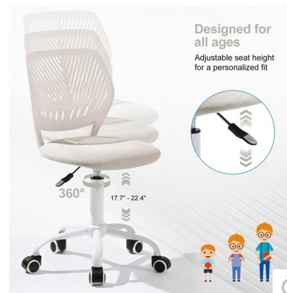 Kids Swivel Chair - Beige Upholstered, Adjustable - photo 2