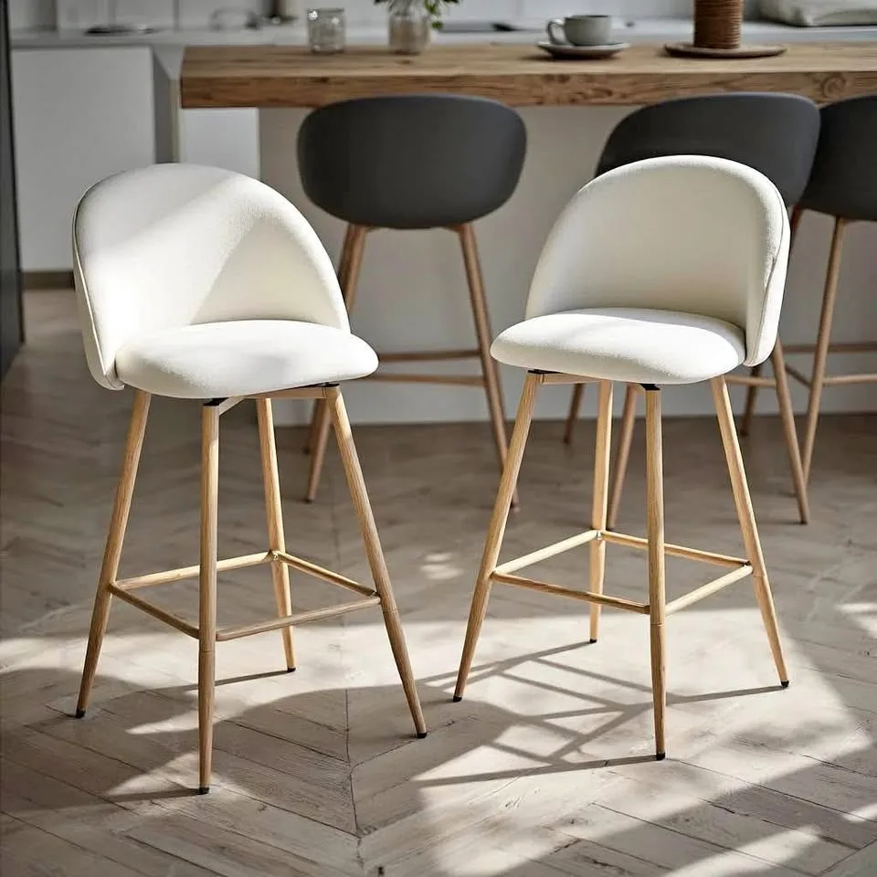 Beige Fabric 26" Swivel Counter Height Bar Stools Set of 2 thumbnail