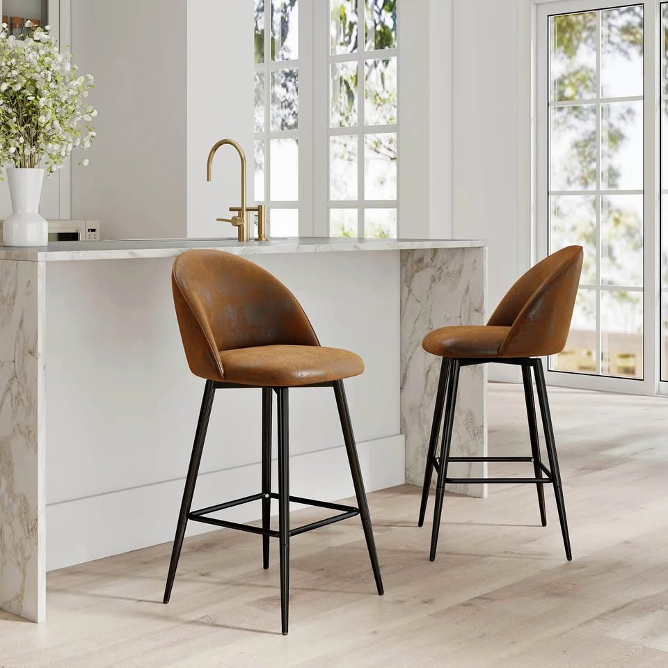 Brown Fabric 26" Swivel Counter Height Bar Stools Set of 2