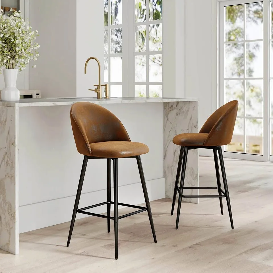 Brown Fabric 26" Swivel Counter Height Bar Stools Set of 2 thumbnail