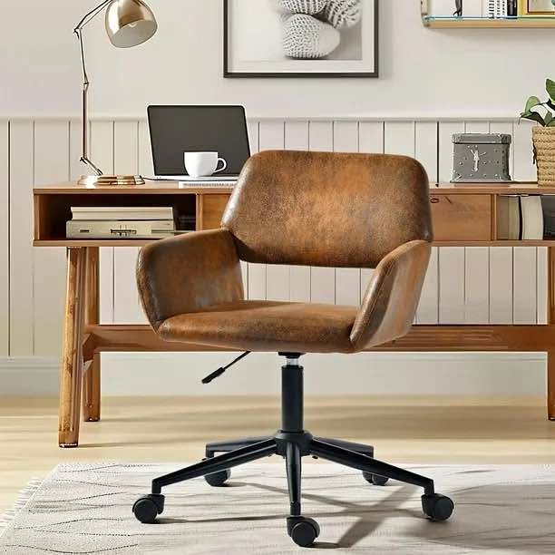 Adjustable Swivel Desk Chair, Suede Brown