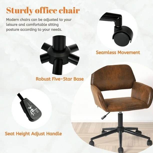 Adjustable Swivel Desk Chair, Suede Brown - photo 2