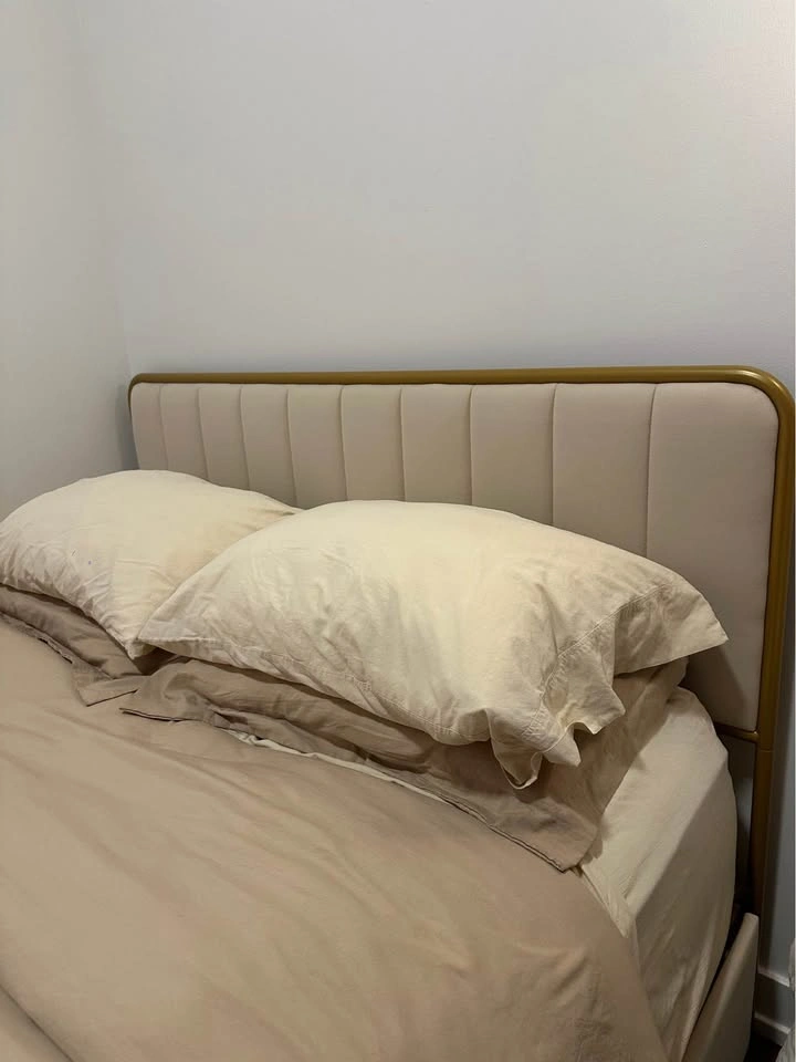 Queen Bed Frame with Storage - Beige/Cream & Gold - photo 2