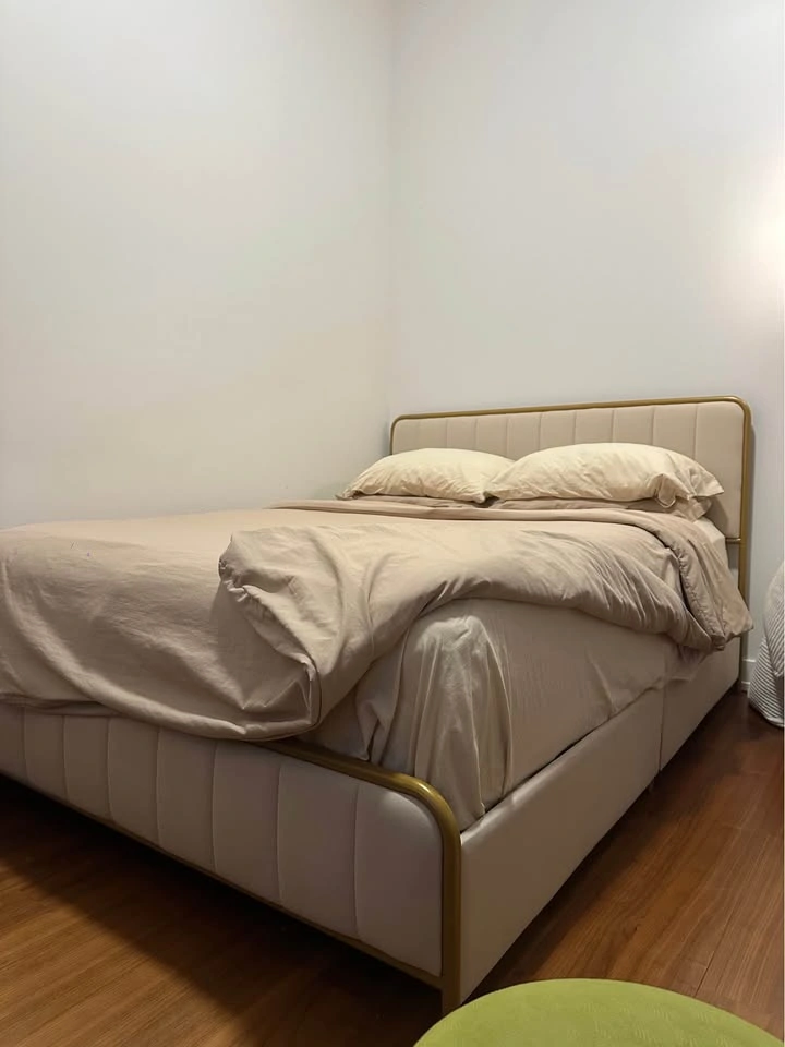 Queen Bed Frame with Storage - Beige/Cream & Gold - photo 3