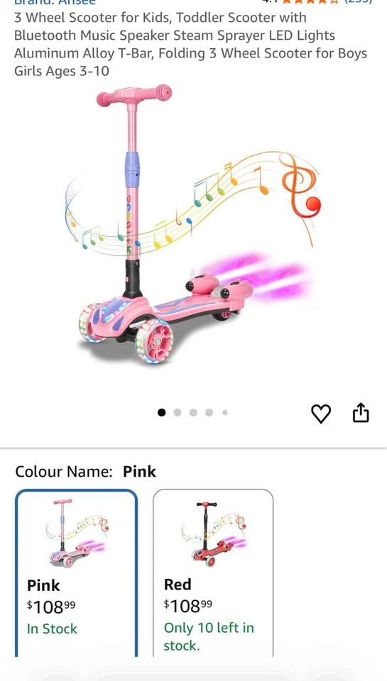 Pink 3-Wheel Kids Scooter with Light-Up Wheels - photo 5
