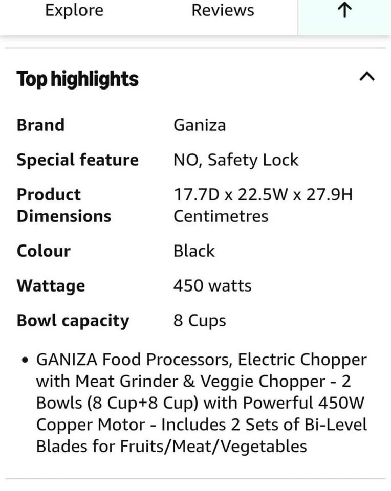 Ganiza Electric Food Processor Meat Grinder Chopper - photo 3