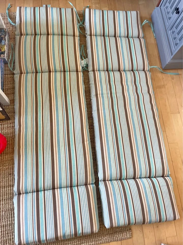 Striped Outdoor Chaise Lounge Cushions (2)