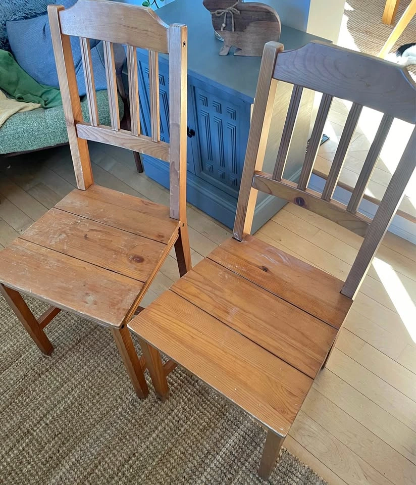 2 wooden chairs