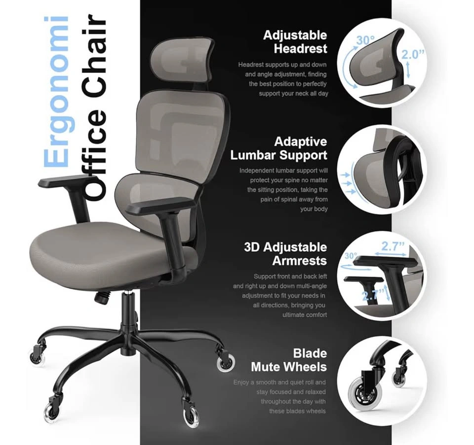 Comfortable Beige Ergonomic Office Chair with Headrest & Armrest - photo 2