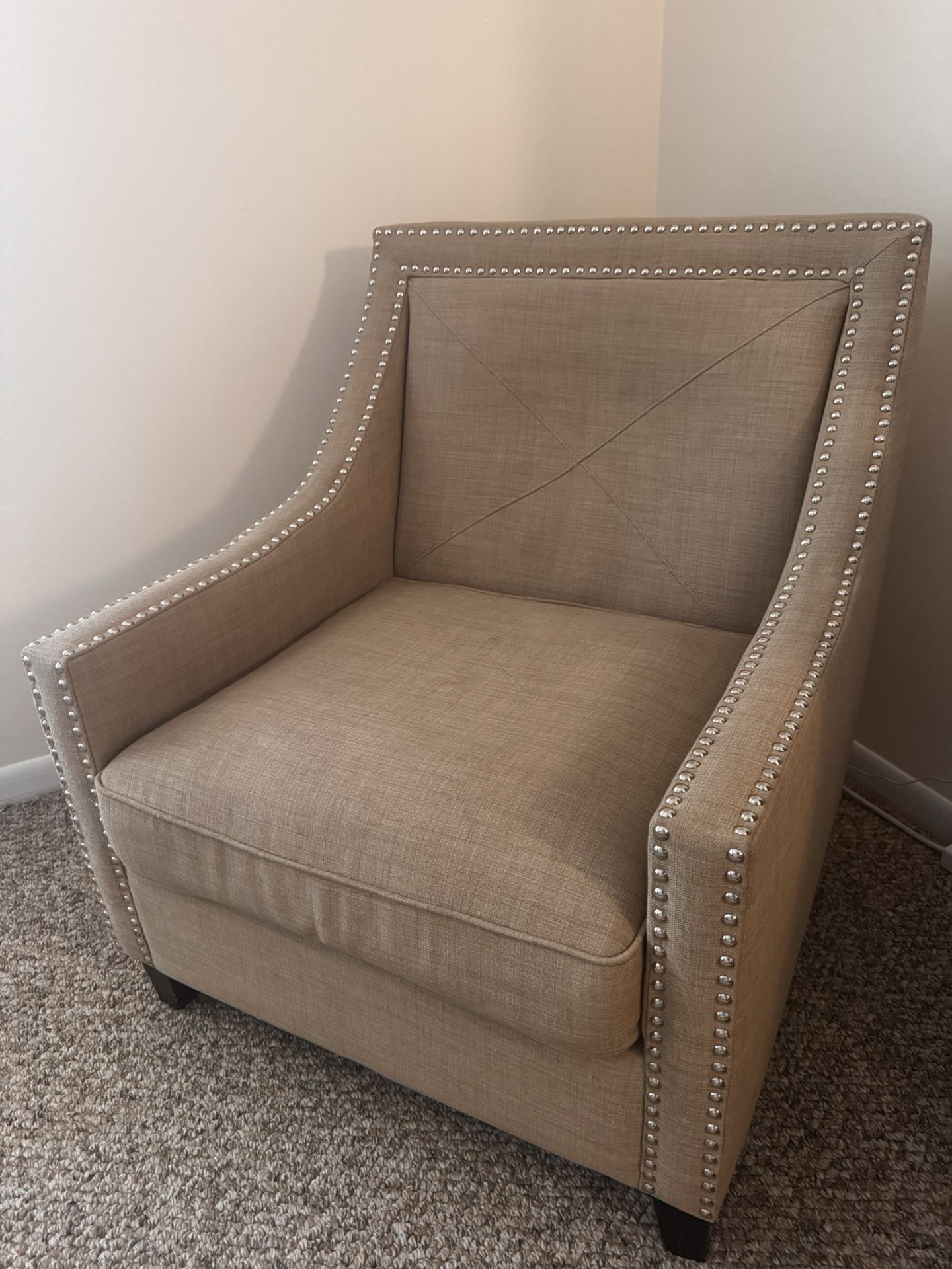 Modern Accent Chair with Nailhead Trim – Beige/Taupe