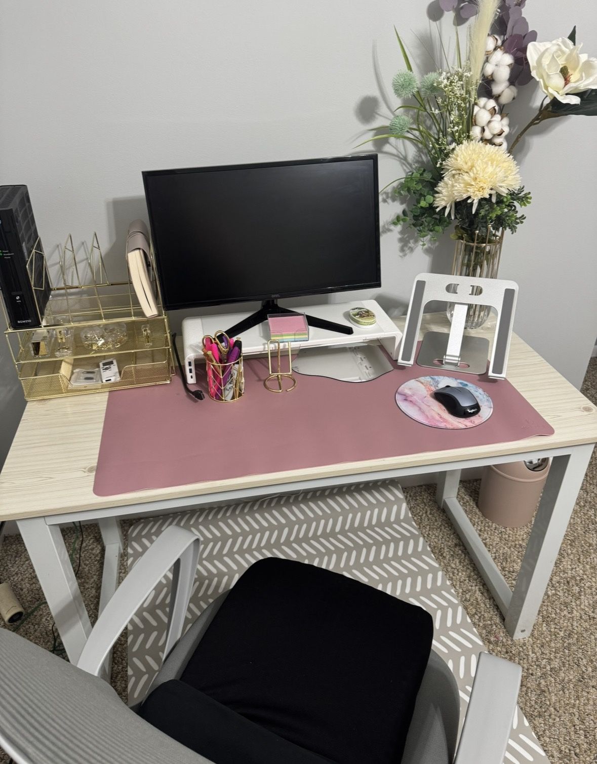 Modern White & Wood Desk + Ergonomic Office Chair Set - photo 2
