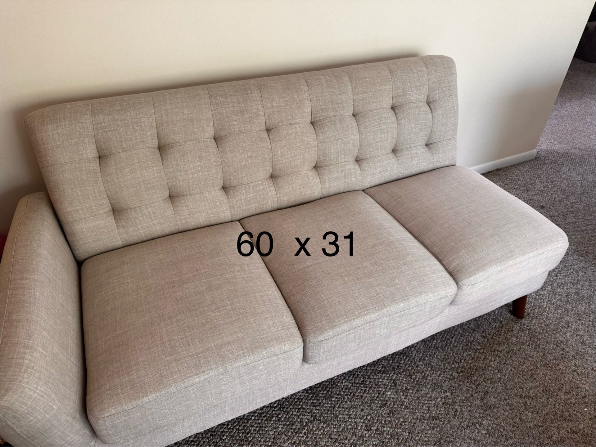 Mid Century Modern Tufted Sectional Sofa with Chaise – Cream/Oat - photo 3