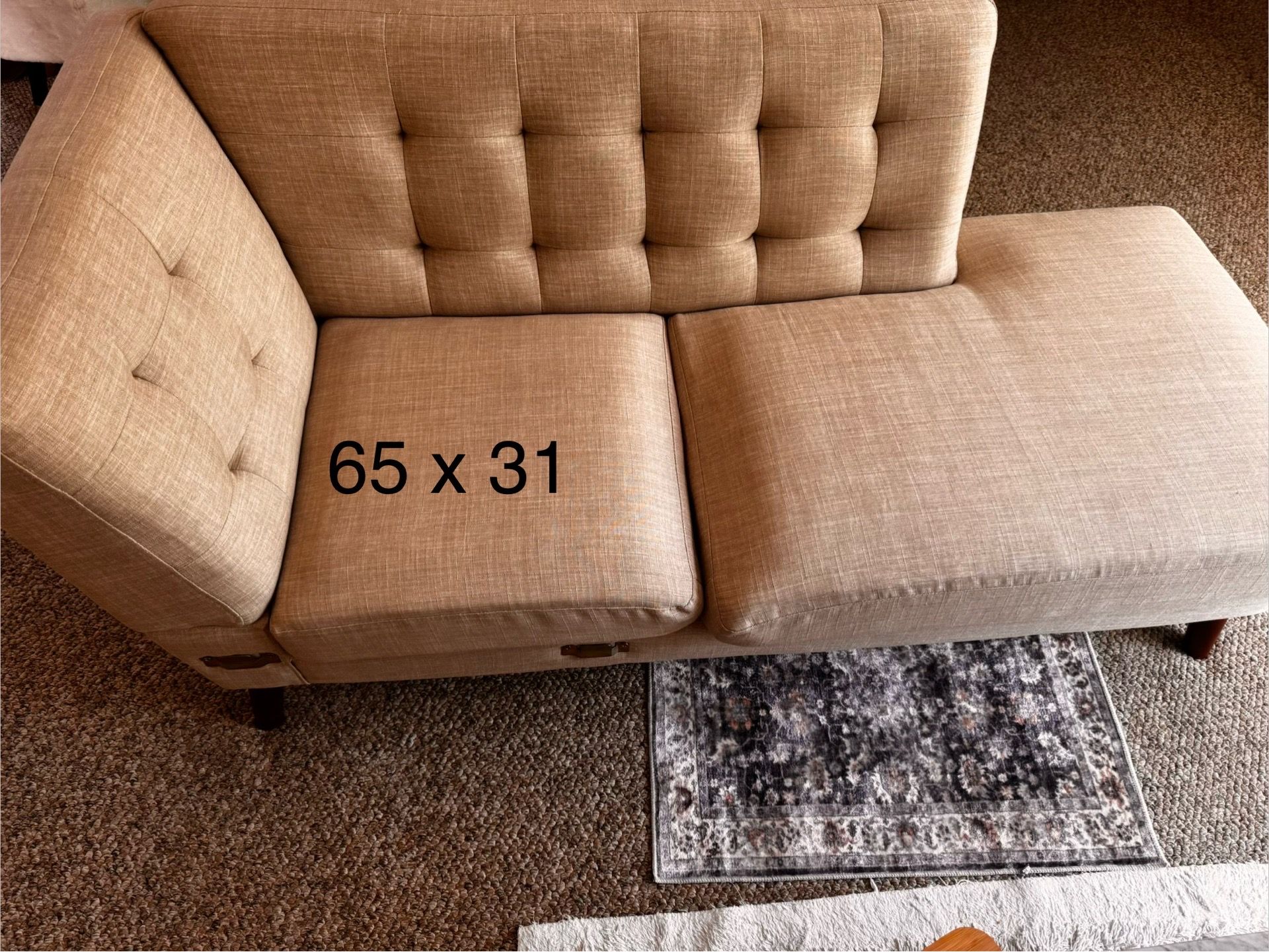 Mid Century Modern Tufted Sectional Sofa with Chaise – Cream/Oat - photo 4