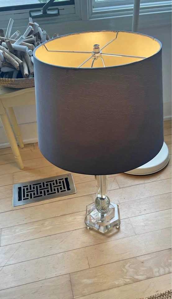 27" Modern Crystal Table Lamp Dark Grey Shade