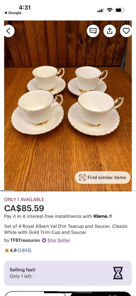 Royal Albert Bone China Val D'or Tea Cup Set - photo 2
