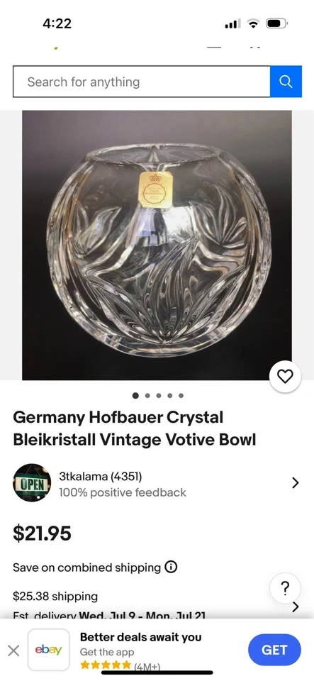 Crystal Vintage Votive Bowl - photo 2
