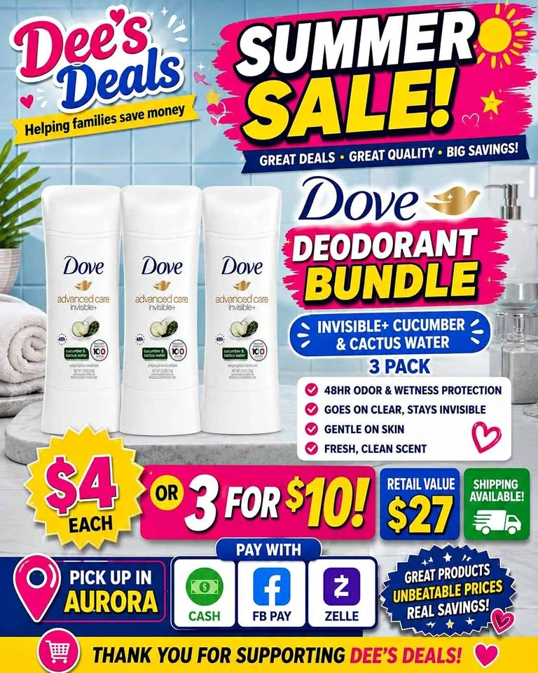 Dove deodorant anti-persirant $4 each or 3 for $10