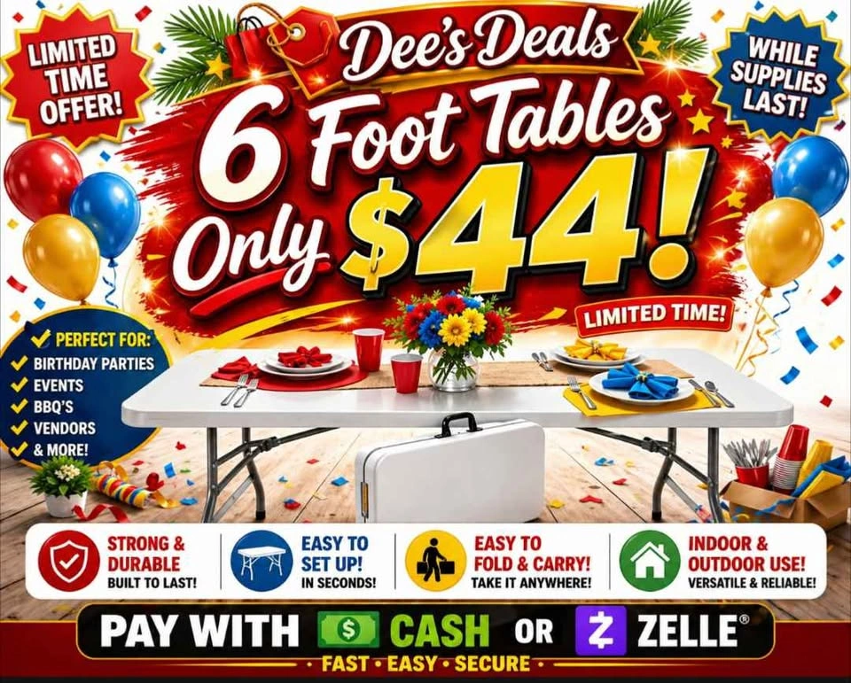6 foot folding tables BRAND NEW IN BOX ONLY $44 or 3 for $125! - photo 2