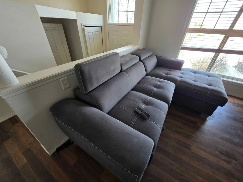 Grey Leather Sectional Sleeper Sofa w/ Adjustable Headrests - photo 2
