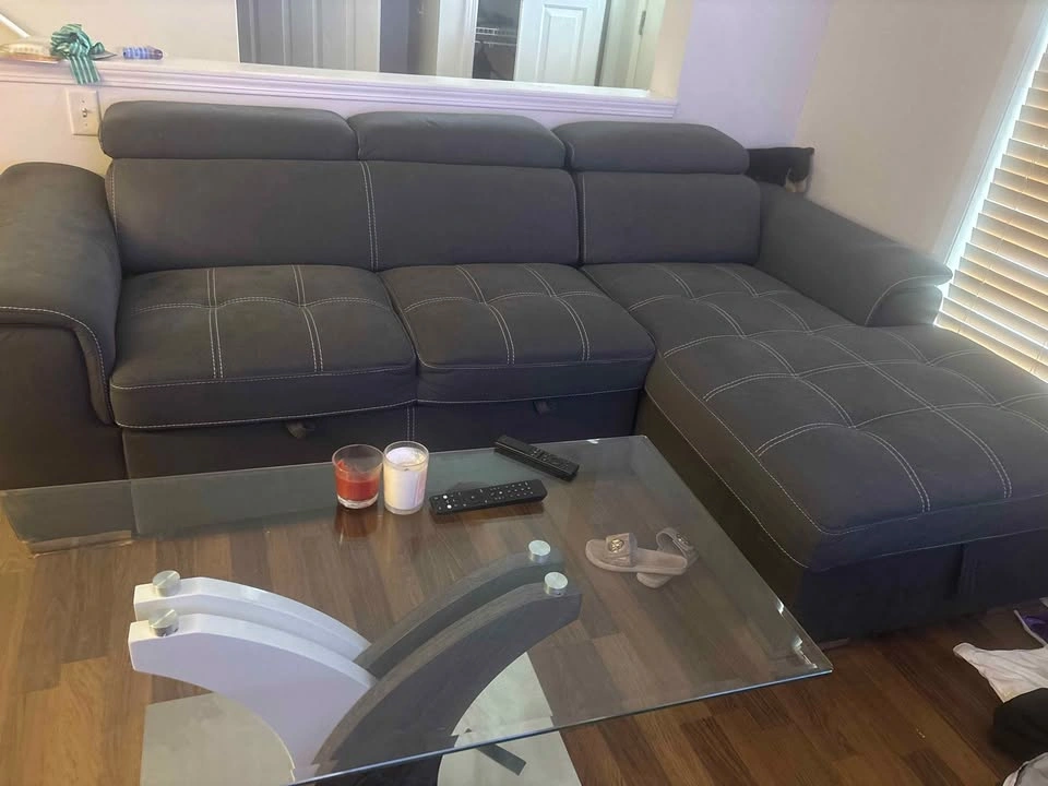 Grey Leather Sectional Sleeper Sofa w/ Adjustable Headrests - photo 4