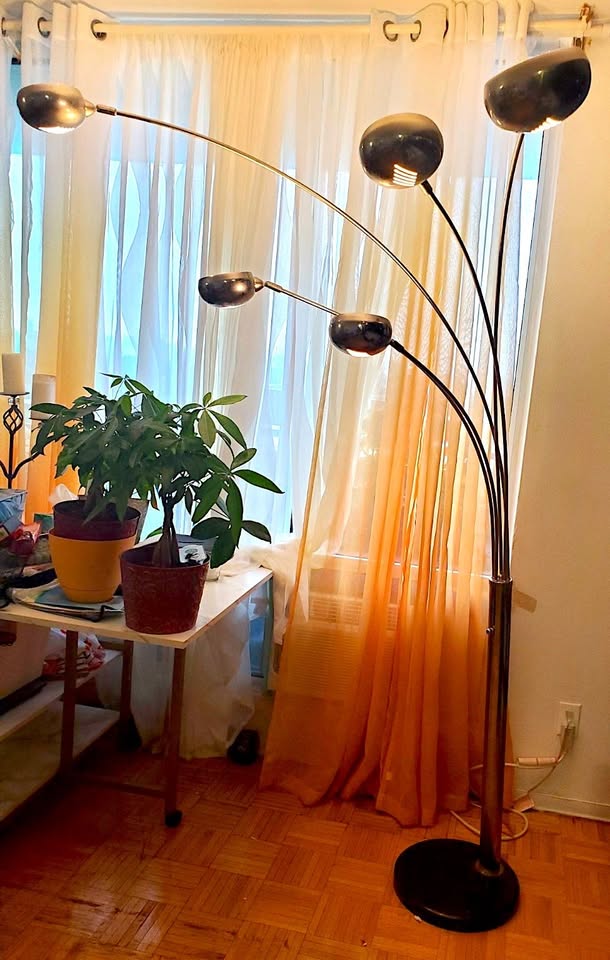 Two Silver Arched Corner Floor Lamps