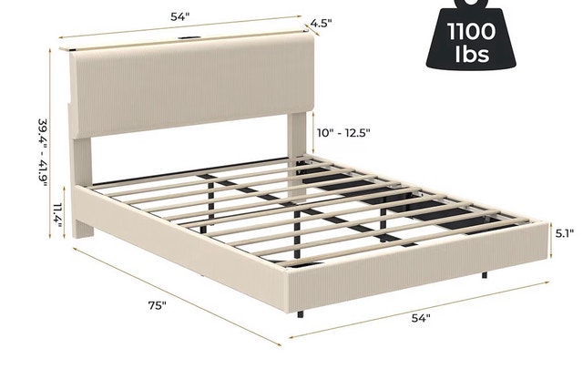 Like New Beige Full Bed Frame w/ LED + Charging Station - photo 2