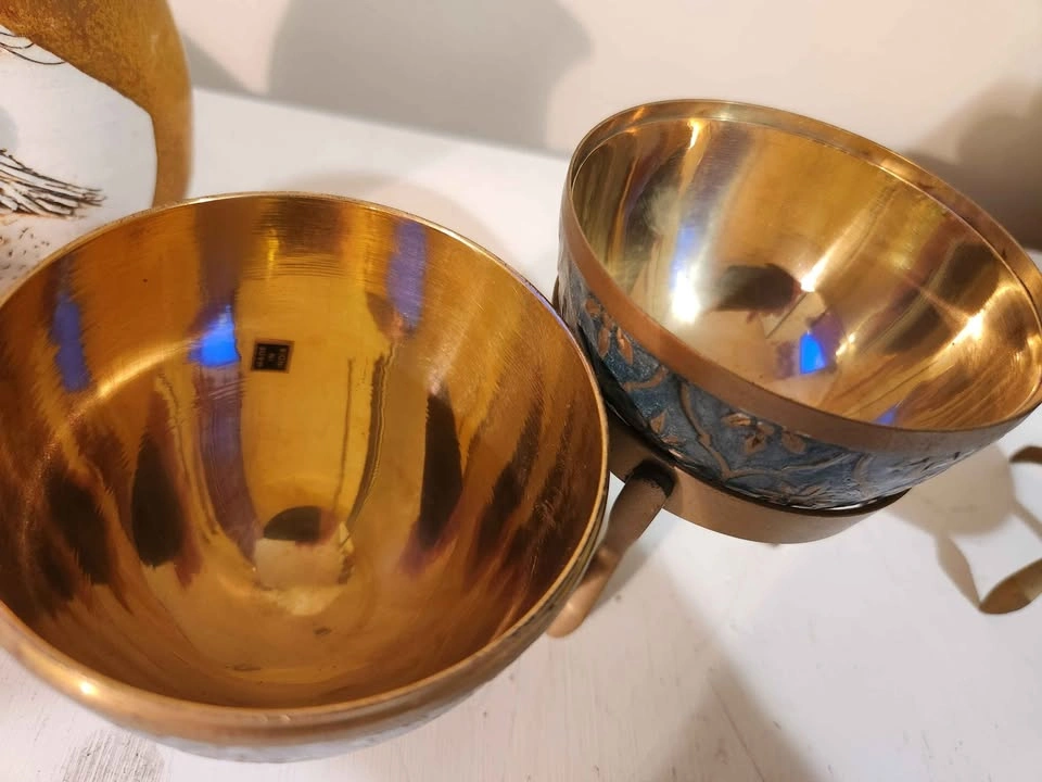 Cloisonne-style Brass Egg and Stand Pair - photo 3