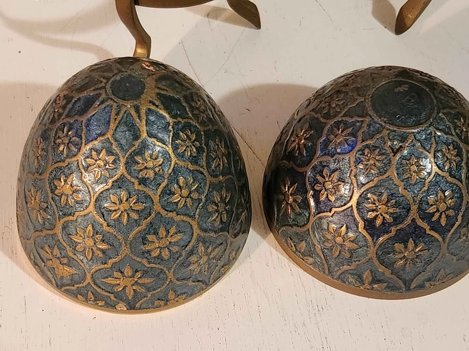 Cloisonne-style Brass Egg and Stand Pair - photo 4