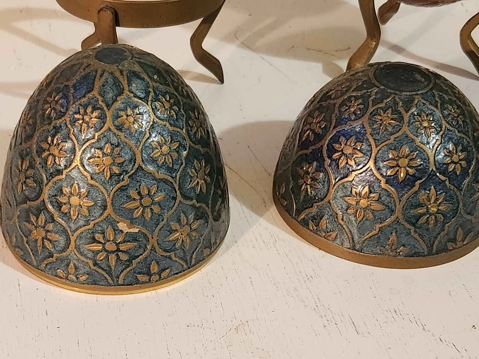 Cloisonne-style Brass Egg and Stand Pair - photo 5