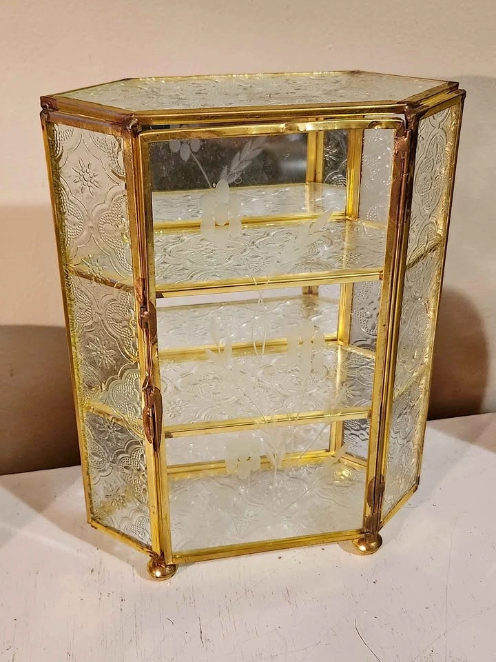 Vintage Brass and Glass Tabletop Curio Cabinet