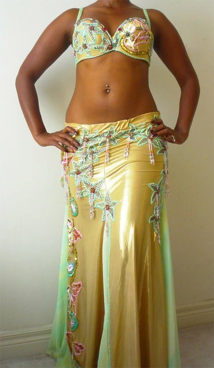 Pro Bellydance Costume - Gold & Light Green - photo 2