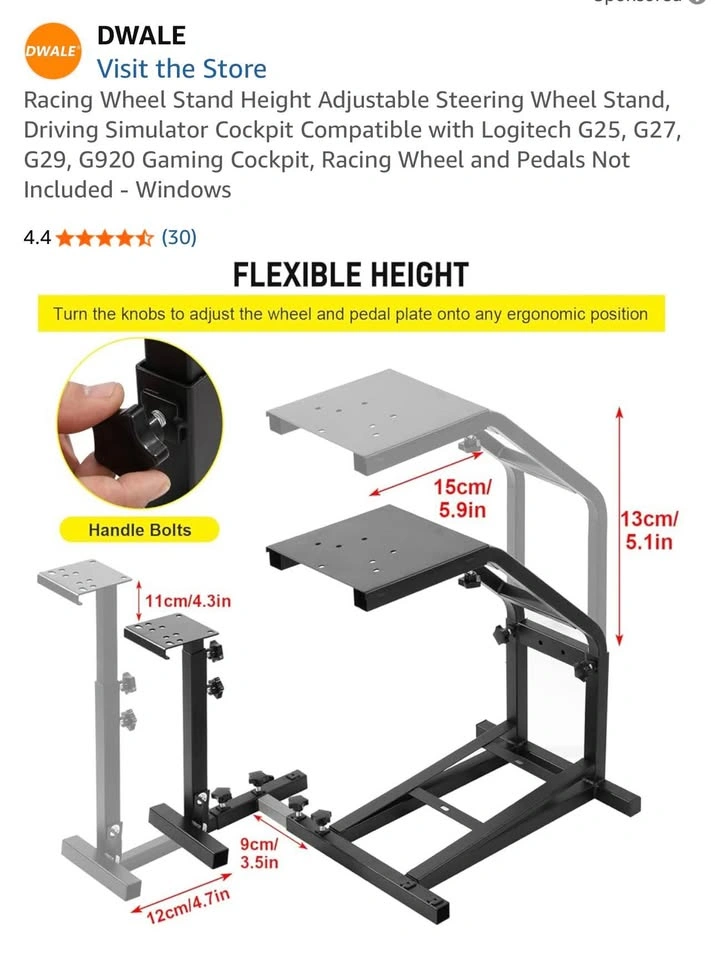 Racing Wheel Stand, Height Adjustable for Logitech G25/27/29/920 - photo 3