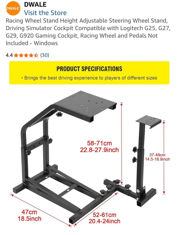 Racing Wheel Stand, Height Adjustable for Logitech G25/27/29/920 - photo 4