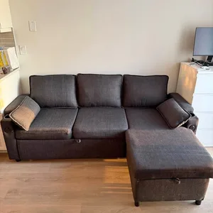 Dark Grey Sectional Sleeper Sofa with Storage Ottoman
