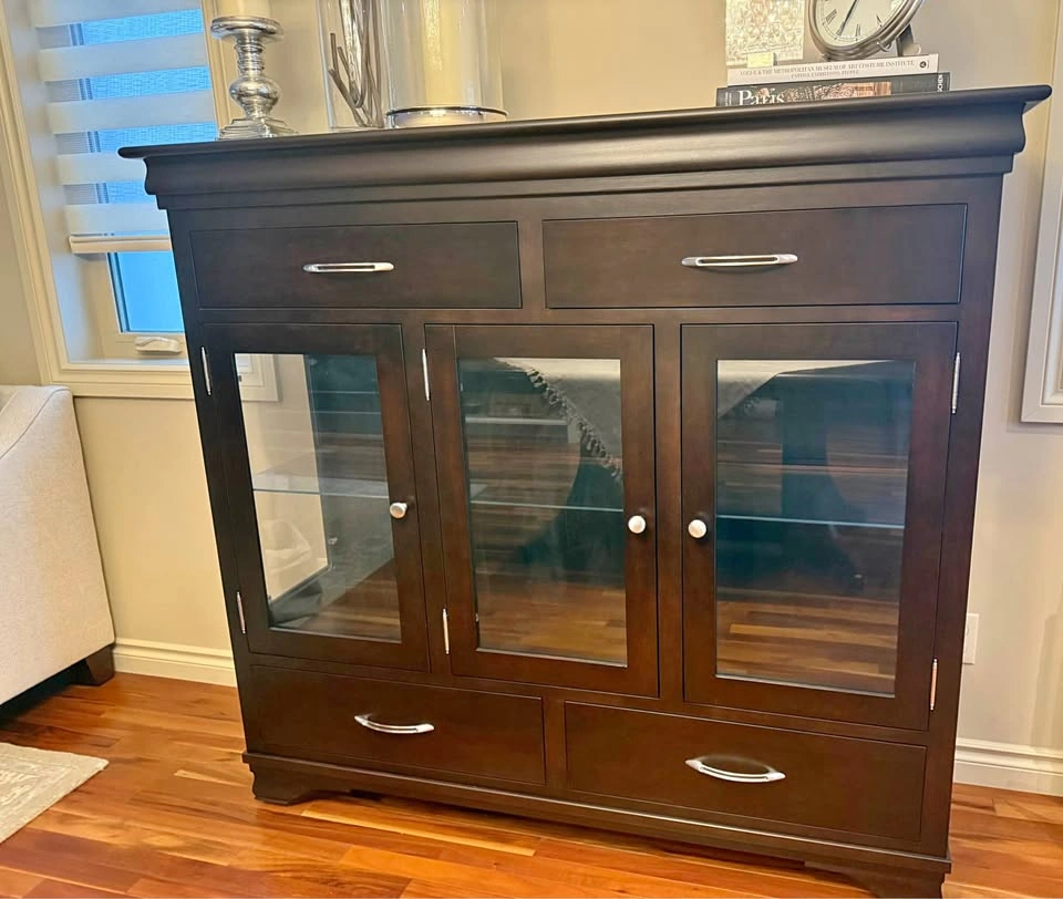 Maple Wood Display Cabinet with Glass Doors