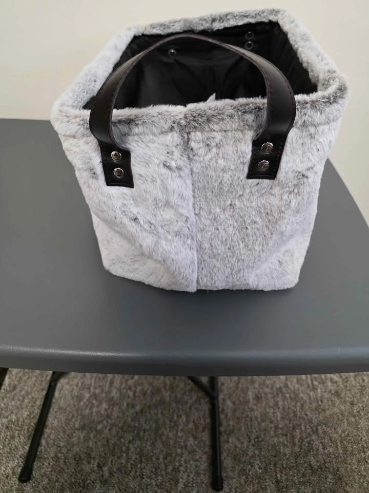 Soft Sided Gray Faux Fur Storage Basket - photo 2
