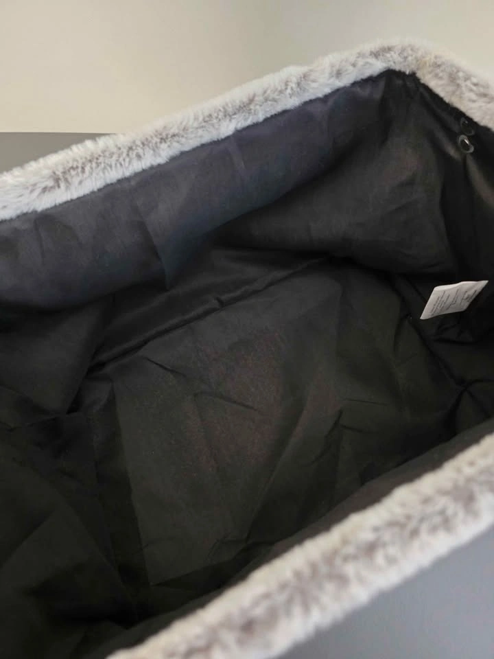 Soft Sided Gray Faux Fur Storage Basket - photo 3