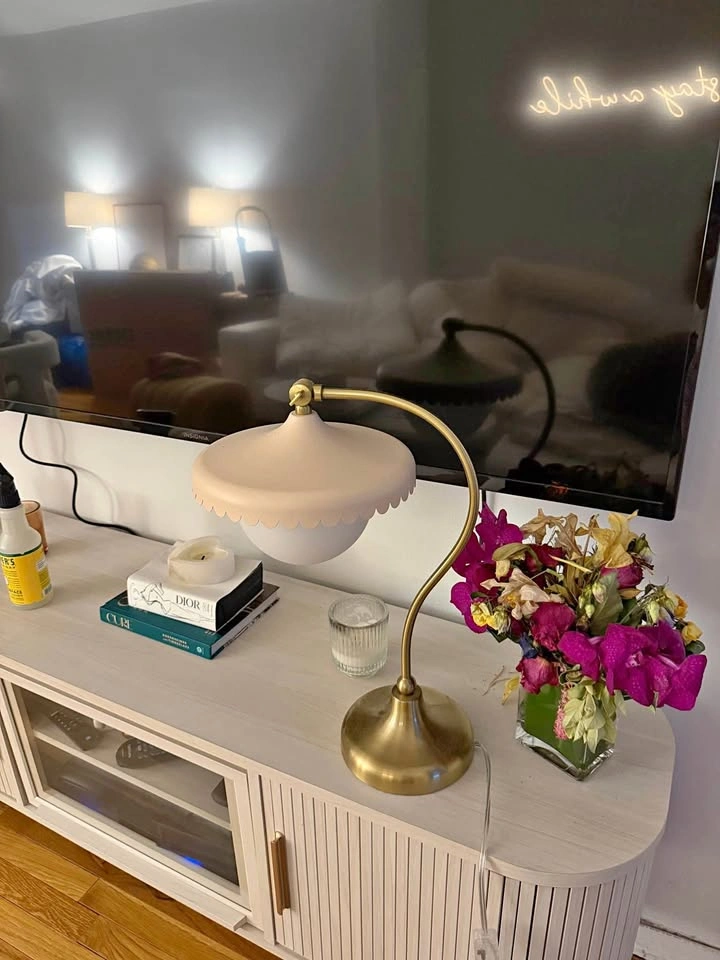 Pink and brass scallop lamp
