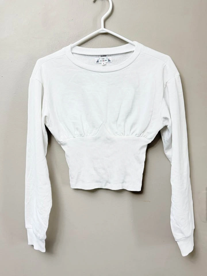 White Crop Top Sweatshirt Women's Small - photo 2